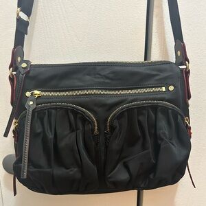 MZ Wallace Black Crossbody Bag with Gold Accents